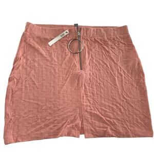 ASOS Mini Skirt Womens US 8 Pink Textured Zip Front Ring Pull Modern Stretchy